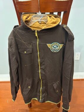 Rocawear Brown Hoodie with Gold Lined Hood and Zipper